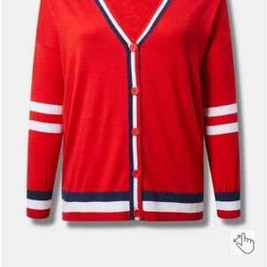 Torrid Red Cardigan with Striped Accents